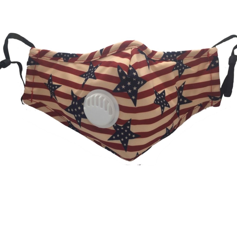 Reusable Stars & Stripes Face Mask w/Vent Valve